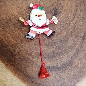 Vintage Plastic Animated Christmas Santa Brooch Pin with Pull String Hong Kong